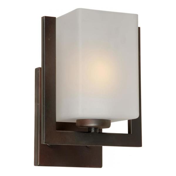 Forte One Light Antique Bronze Square Satin Etched Glass Wall Light 2669-01-32